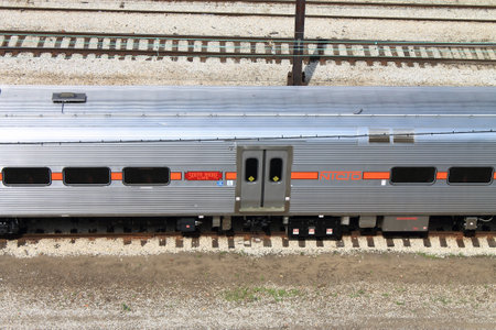 Chicago - June 18, 2012: Chicago Train - South Shore Line NICTD passenger train in Millenium Station.のeditorial素材