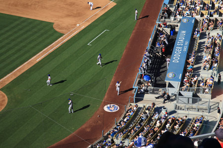 Los Angeles - June 30, 2012  The New York Mets watching from the dugout at a baseball game at Dodger...