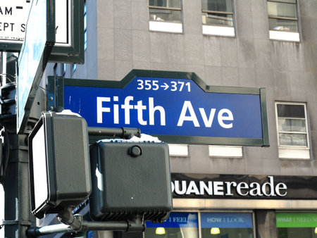 New York - March 6, 2015: Street sign on New York\'s famous 5th Avenue.