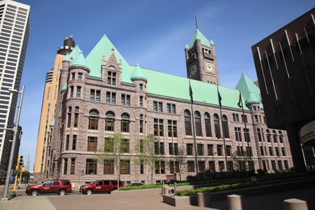 Minneapolis, Minnesota - April 21, 2010: Minneapolis City Hall Building with clock tower.のeditorial素材