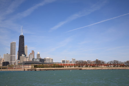 Chicago - April 26, 2010: The Chicago skyline with Hancock Tower on Lake Michigan.のeditorial素材