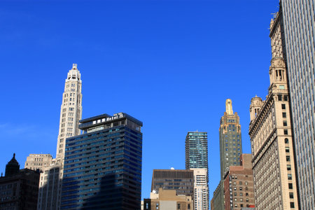 Chicago, Illinois - June 17, 2012: Classic skyscrapers near the Chicago River.のeditorial素材