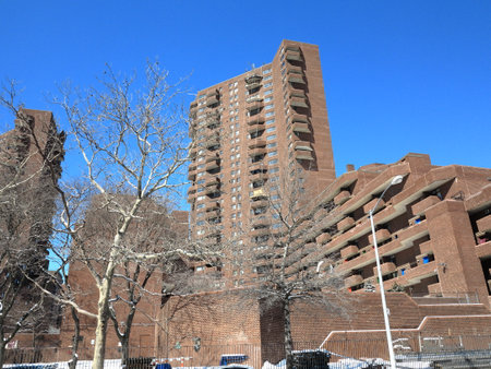 New York - March 6, 2015: NYC East River Apartments near the Harlem River Drive in Manhattan.のeditorial素材
