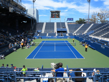 Flushing, New York - September 3, 2014: Famous 6,000 seat Grandstand Court at the Billie Jean King Tennis Center.のeditorial素材