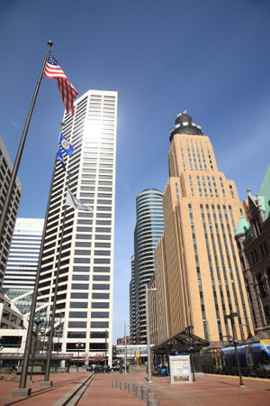 Minneapolis, Minnesota - April 21, 2010: Skyscrapers of Minneapolis surround a courtyard.のeditorial素材