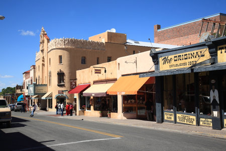 Santa Fe, New Mexico - September 23, 2010: A street in Santa Fe containing stores, shops, cafes and art galleries.のeditorial素材