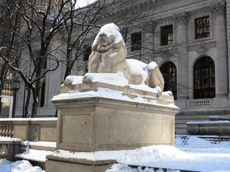 New York Public Library Lion in Winterのeditorial素材