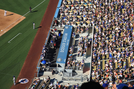 Los Angeles - June 30, 2012: Dugout at a Dodgers baseball game at Dodger Stadium.のeditorial素材
