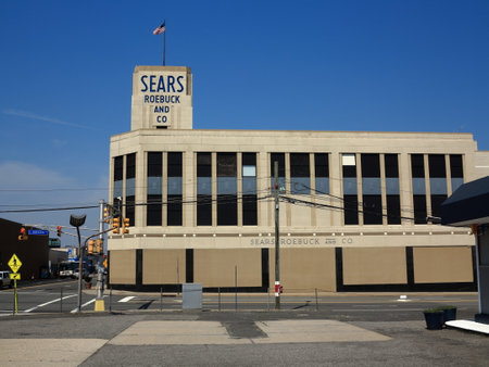 Hackensack, New Jersey - April 14, 2018: Vintage Sears Roebuck department store in a small N. J. town.のeditorial素材