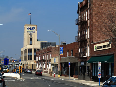 Hackensack, New Jersey - April 14, 2018: Vintage Sears Roebuck department store in a small N. J. town.のeditorial素材