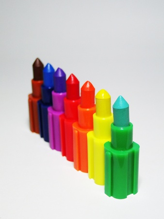 column of colored wax pencilsの写真素材