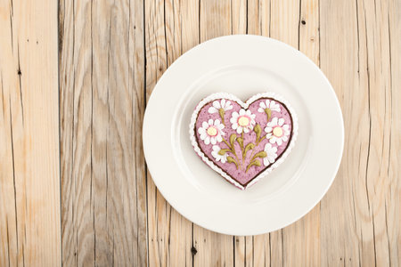 Decoration gringerbread heart on wooden background
