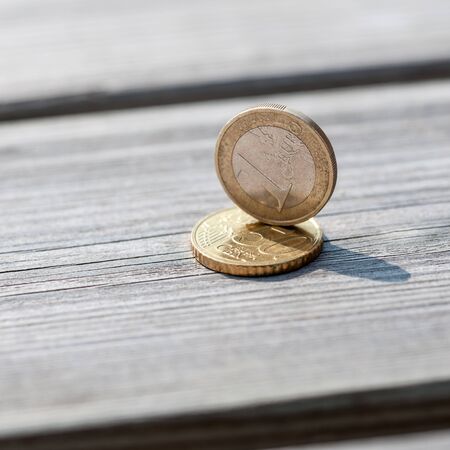 Euro coins on the table close upの写真素材