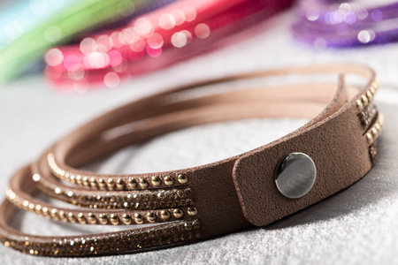 Colorful bracelets for women on the silk fabric