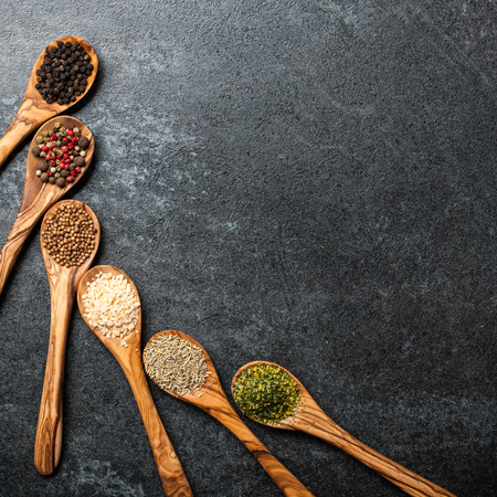Cooking background with various spicesの写真素材