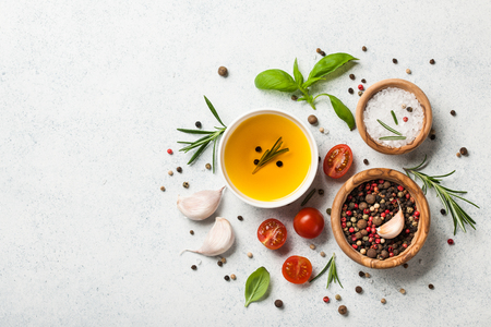 Cooking background with spices and herbsの写真素材