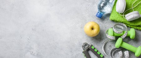 Fitness background with equipment and accessoriesの写真素材