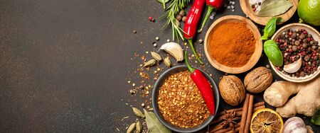 Various spices and herbs for cookingの写真素材