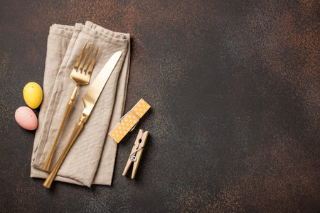 Easter setting table with cutlery and egg decoration