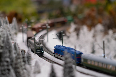 railway and train in miniatureの写真素材