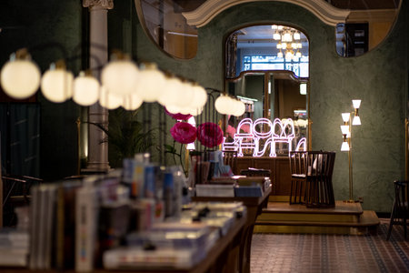 Bookstore and lampsの写真素材