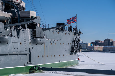 Aurora - an old ship in St. Petersburgの写真素材