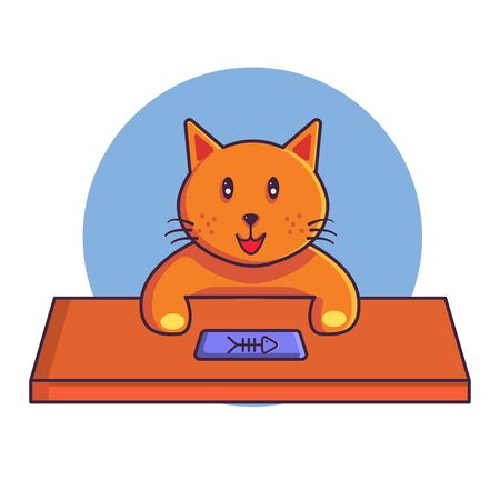 Hungry Cat Asks to Eat Vector Illustration. Flat Cartoon Styleのイラスト素材