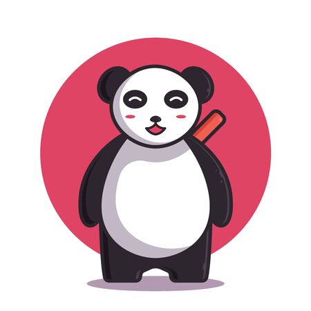 Cute Panda Vector Illustration. Ninja Panda Logo. Flat Cartoon Styleのイラスト素材