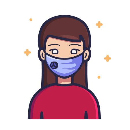 Woman wearing N95 face mask vector illustration. Person Icon Concept White Isolated. Flat cartoon styleのイラスト素材