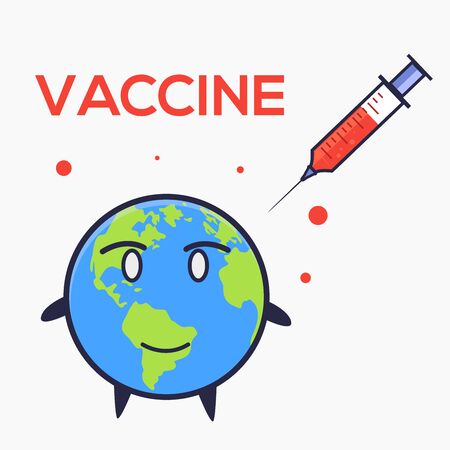 Earth and vaccine injection vector illustration. Flat cartoon style vector illustrationのイラスト素材