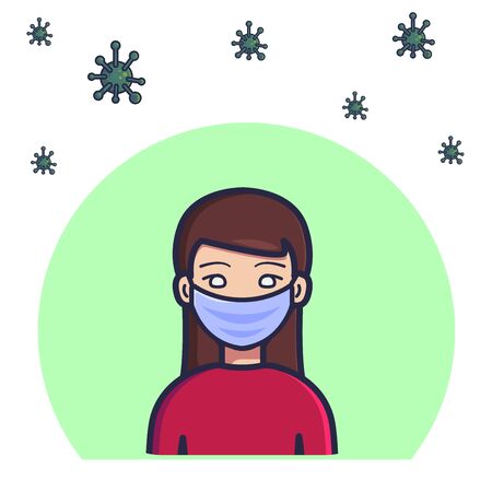 Women wearing mask protect from viruses. Flat cartoon style. Vector illustrationのイラスト素材