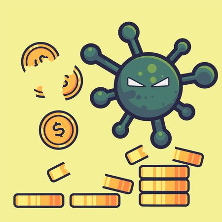 The virus destroys money. Corona crisis vector illustration. Flat cartoon styleのイラスト素材