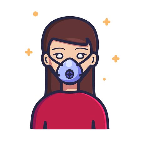 Woman wearing N99 face mask vector illustration. Person Icon Concept White Isolated. Flat cartoon styleのイラスト素材