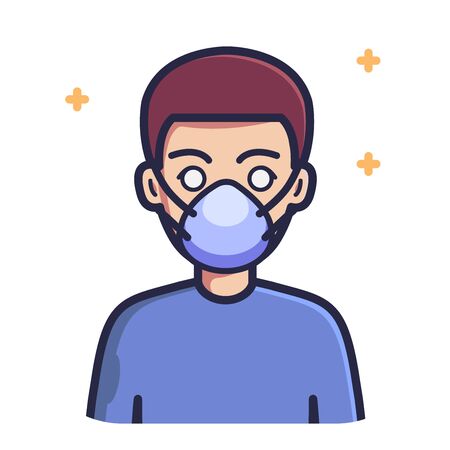 Man wearing N99 face mask vector illustration. Person Icon Concept White Isolated.Flat cartoon styleのイラスト素材