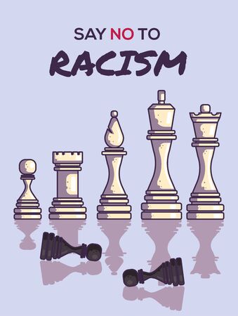 Poster Say No To Racism. Protest Banner about Human Right of Black People. Chess Vector Illustrationのイラスト素材