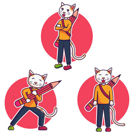 Cat With Pencil Vector Mascot Illustrationのイラスト素材