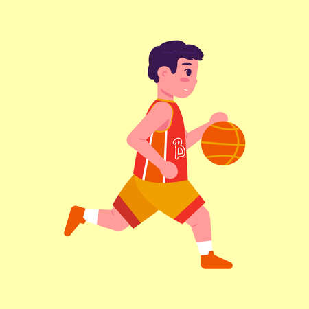 Flat illustration of boy playing basketのイラスト素材