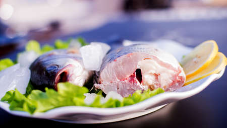 Seafood of perch fish, macro, close-upの写真素材