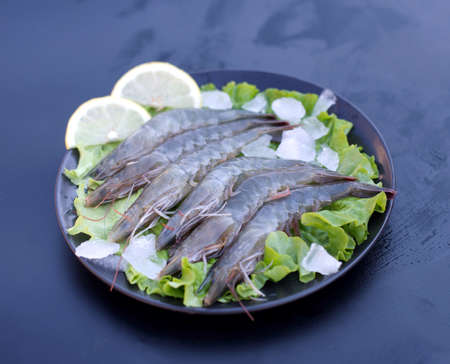 Seafood prawns with lemonの写真素材