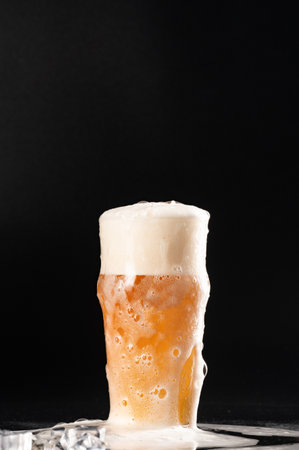 glass of beer with foam on a dark background close-up.の写真素材