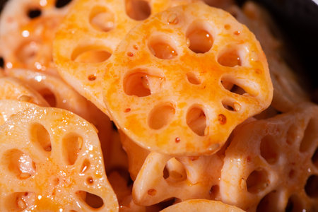 Close up of food in the pan. Macro photography.の写真素材