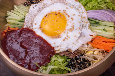 Bibimbap with eggの写真素材