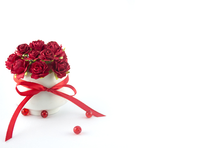 Valentine's day., A bouquet of roses in white glass., Concept give a love.の写真素材