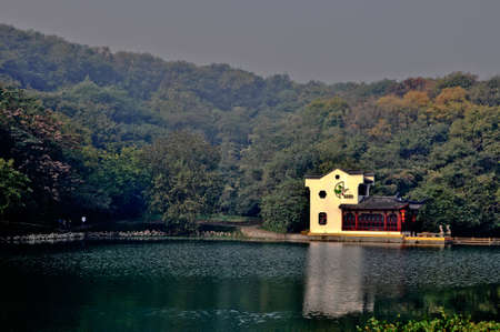 tea shop beside lakeのeditorial素材