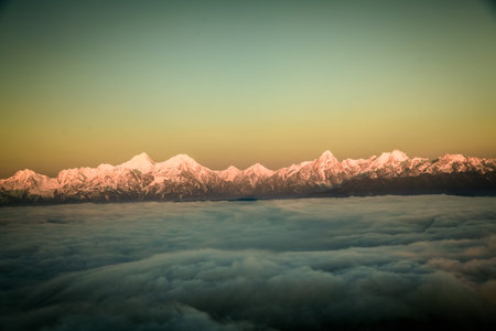 The snow capped mountains landscape viewの写真素材