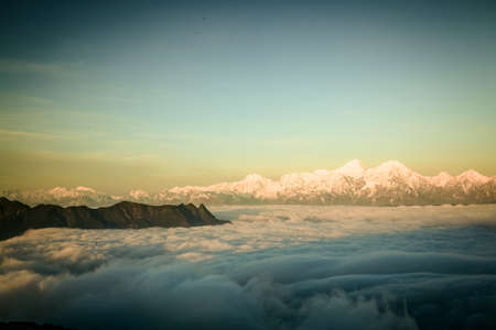 The snow capped mountains landscape viewの写真素材
