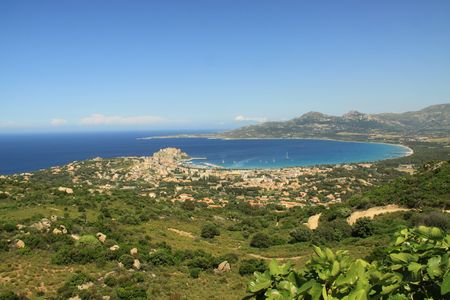 calvi bay in corsica - citadel and beachesの写真素材