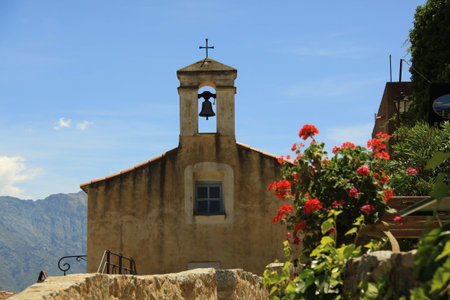 old chapel in corsican village france europeの写真素材