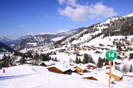 view of the valley of la clusaz in the alps franceの写真素材