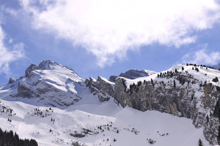 mountain massif in winter big rocks
